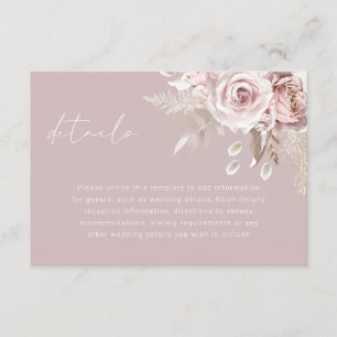 Luxury Blush Flowers Elegant Wedding Details Enclosure Card