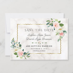 Luxury Blush Flowers Gold Frame Marble Wedding Save The Date