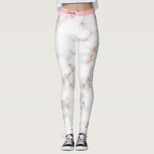 Luxury Blush Glitter Pink White Marble Add Text Leggings