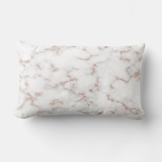 Luxury Blush Glitter Pink White Marble Cotton Lumbar Cushion (Front)