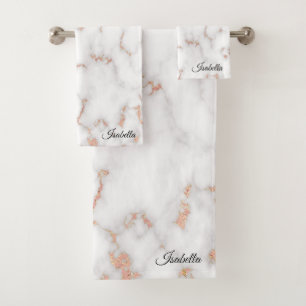 Luxury Blush Glitter Pink White Marble Customise Bath Towel Set