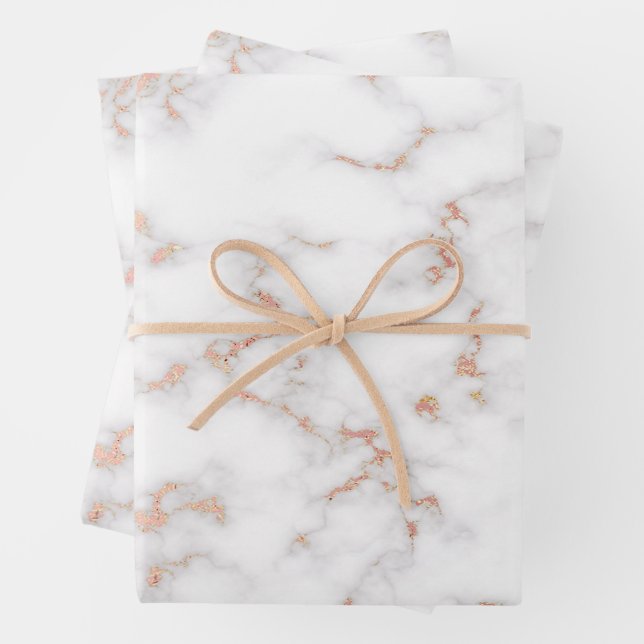 Luxury Blush Glitter Pink White Marble Customise Wrapping Paper Sheet (In situ)