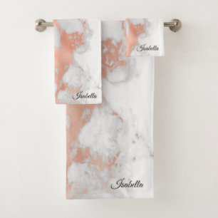 Luxury Blush Glitter White Pink Marble Customise Bath Towel Set