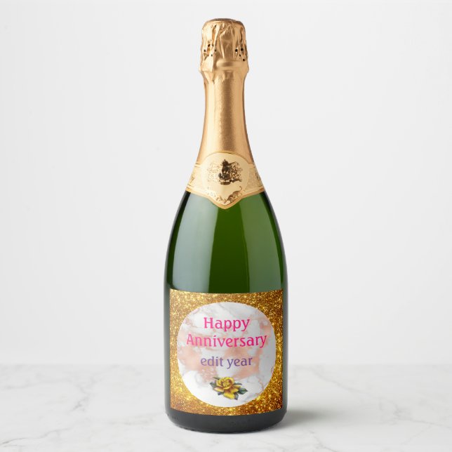 Luxury Blush Glitter White Pink Marble Customise Sparkling Wine Label (Front)
