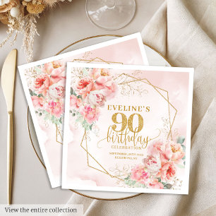 Luxury blush pink and gold 90th birthday cocktail napkin