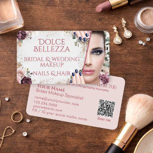 Luxury Blush Pink Floral Bridal Makeup Artist Business Card
