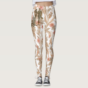 Luxury Blush Pink Floral Pearl & Gold Leggings