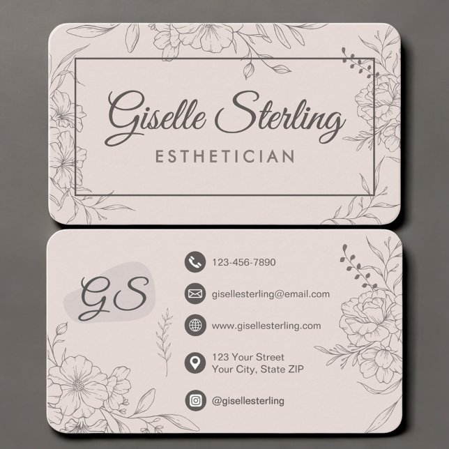Luxury Blush Pink Floral Script Beauty Esthetician Business Card (Creator Uploaded)