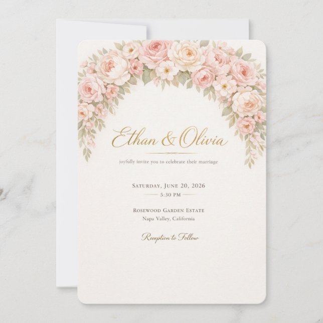 Luxury Blush Pink Floral Wedding Invitation (Front)