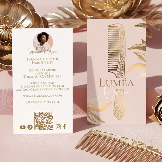 Luxury Blush Pink Gold Beauty Salon Hair Studio Business Card (Luxury Blush Pink Gold Beauty Salon Hair Studio Business Card)