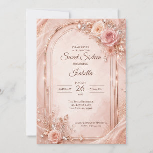 Luxury Blush Pink Gold Floral Sweet 16 Invitation