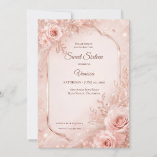 Luxury Blush Pink Gold Floral Sweet 16 Invitation