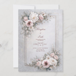 Luxury Blush Pink Gold Frame Floral Wedding Invitation