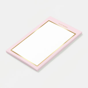 Luxury Blush Pink & Gold Frame Modern Monogram Post-it Notes