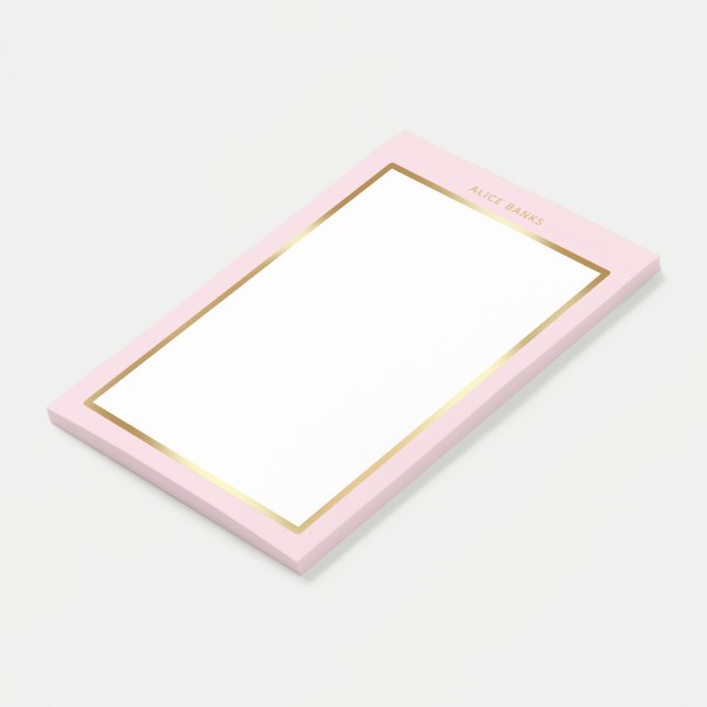 Luxury Blush Pink & Gold Frame Modern Monogram Post-it Notes (Angled)