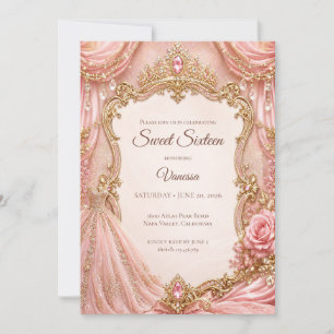 Luxury Blush Pink Gold Princess Sweet 16 Invitation