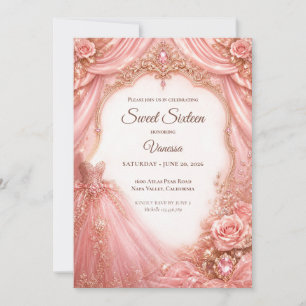 Luxury Blush Pink Gold Princess Sweet 16 Invitation