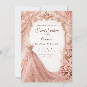 Luxury Blush Pink Gold Princess Sweet 16 Invitation