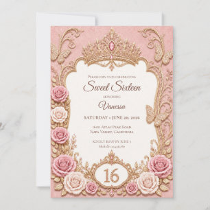 Luxury Blush Pink Gold Princess Sweet 16 Invitation