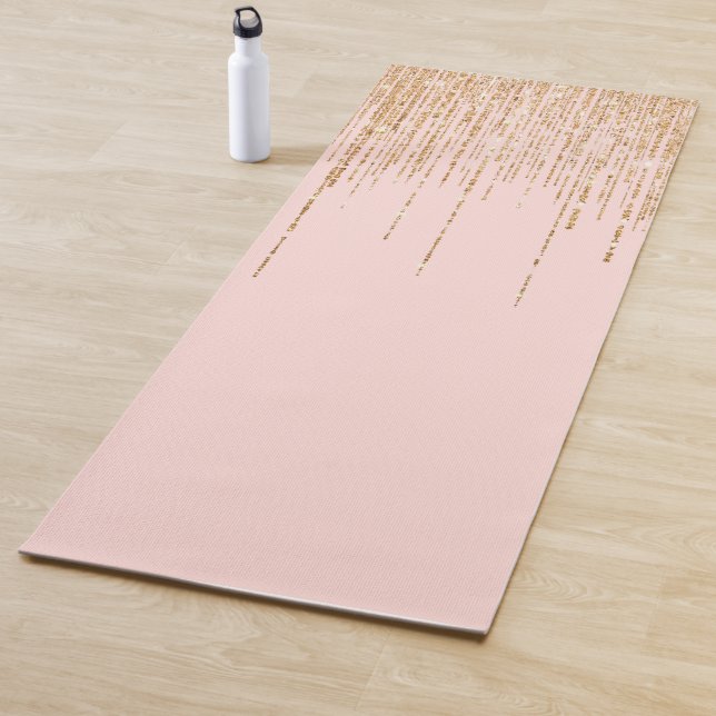 Luxury Blush Pink Gold Sparkly Glitter Fringe Yoga Mat (In Situ)