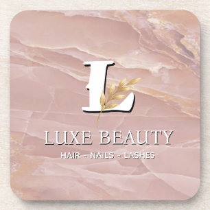 Luxury Blush Pink Marble Beauty Salon Logo Coaster