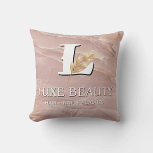 Luxury Blush Pink Marble Beauty Salon Logo Cushion
