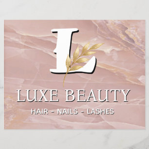 Luxury Blush Pink Marble Beauty Salon Logo Flyer