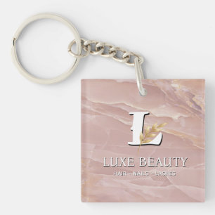 Luxury Blush Pink Marble Beauty Salon Logo Key Ring