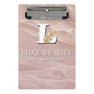 Luxury Blush Pink Marble Beauty Salon Logo Mini Clipboard