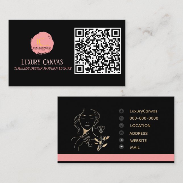 Luxury Blush Pink QR Code Beauty Business Card  (Front/Back)