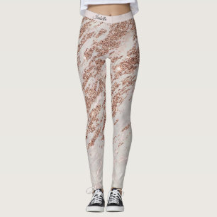 Luxury Blush Pink Rose Glitter Marble Add Text Leggings