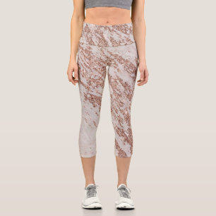 Luxury Blush Pink Rose Glitter Marble Capri Leggings
