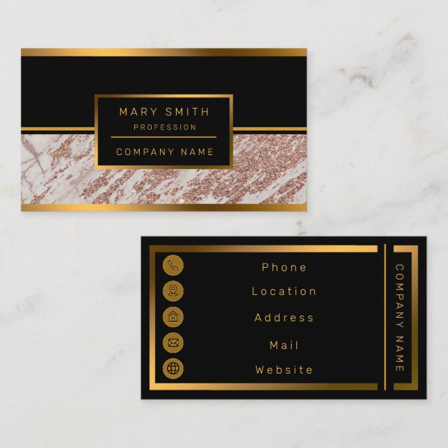 Luxury Blush Pink Rose Glitter Marble Customise Business Card (Front/Back)