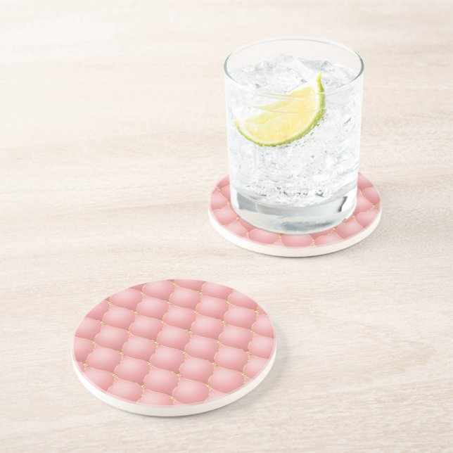 Luxury Blush Pink Rose Gold Diamond Tufted Coaster (Side)