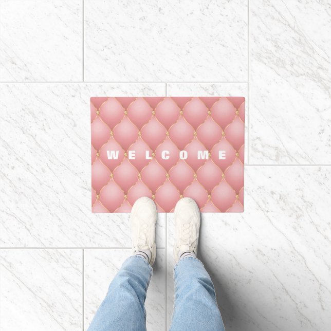 Luxury Blush Pink Rose Gold Diamond Tufted Doormat (Indoor)