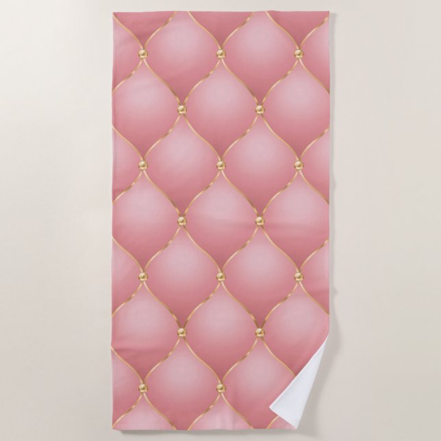 Luxury Blush Pink Rose Gold Diamond Tufted Pattern Beach Towel (Front)
