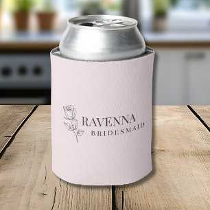 Luxury Blush Pink Rose Line Art Personalised Name Can Cooler