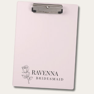 Luxury Blush Pink Rose Line Art Personalised Name  Clipboard