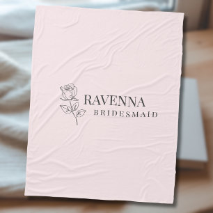 Luxury Blush Pink Rose Line Art Personalised Name  Fleece Blanket