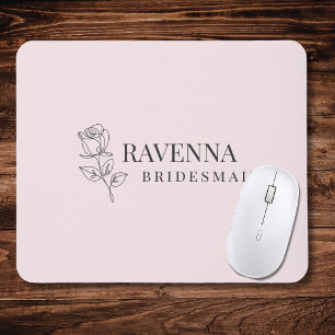 Luxury Blush Pink Rose Line Art Personalised Name Mouse Mat