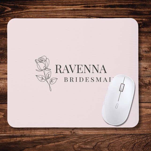 Luxury Blush Pink Rose Line Art Personalised Name  Mouse Mat (Creator Uploaded)