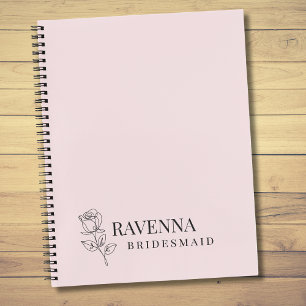 Luxury Blush Pink Rose Line Art Personalised Name Notebook