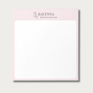 Luxury Blush Pink Rose Line Art Personalised Name  Notepad