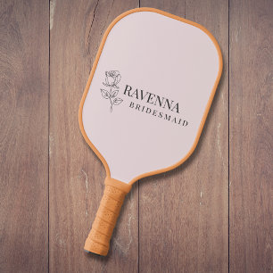 Luxury Blush Pink Rose Line Art Personalised Name Pickleball Paddle