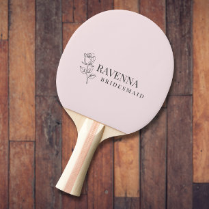 Luxury Blush Pink Rose Line Art Personalised Name Ping Pong Paddle
