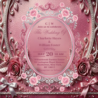Luxury Blush Pink Rose Silver Floral Wedding Acrylic Invitations