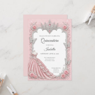 Luxury Blush Pink Silver Princess Quinceañera Invitation