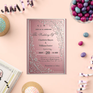 Luxury Blush Pink White Silver Chic Floral Wedding Acrylic Invitations