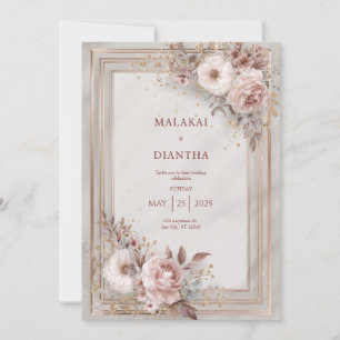 Luxury Blush Rose Gold Frame Floral Wedding Invitation