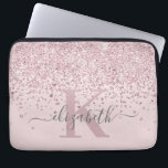 Luxury Blush Rose Gold Glitter Script Monogrammed Laptop Sleeve<br><div class="desc">Luxury, Elegant, Modern, Girly rose gold glitter diamond confetti custom personalised monogrammed laptop sleeve on blush pink. Featuring a faux sparkle, glam, blush pink rose gold glitter and white diamonds confetti. Pretty first name template in cursive hand lettered calligraphy font script with swashes. Add your name and monogram initial. Please...</div>